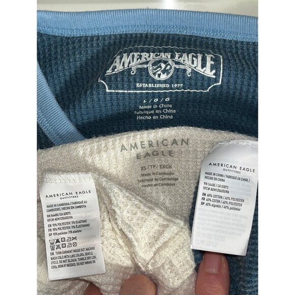 American Eagle 2 Shirts Bundle Waffle Pullover Basic Lounge Unisex Womens S&L - Picture 6 of 6